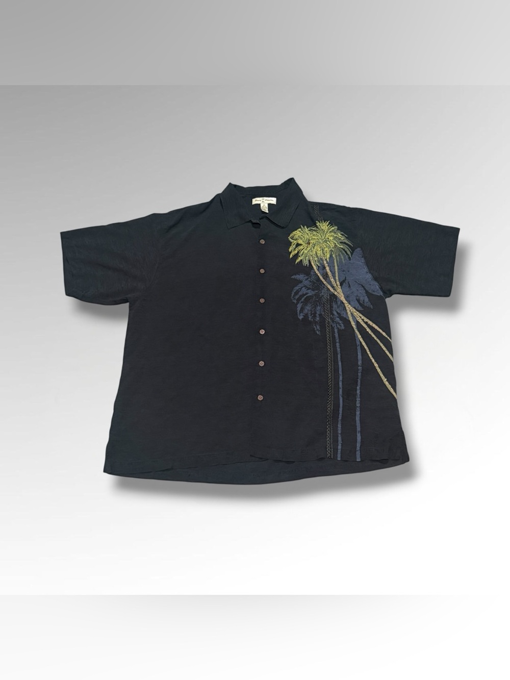 Tommy Bahama Embroidered Palm Tree Silk Button Up Shirt